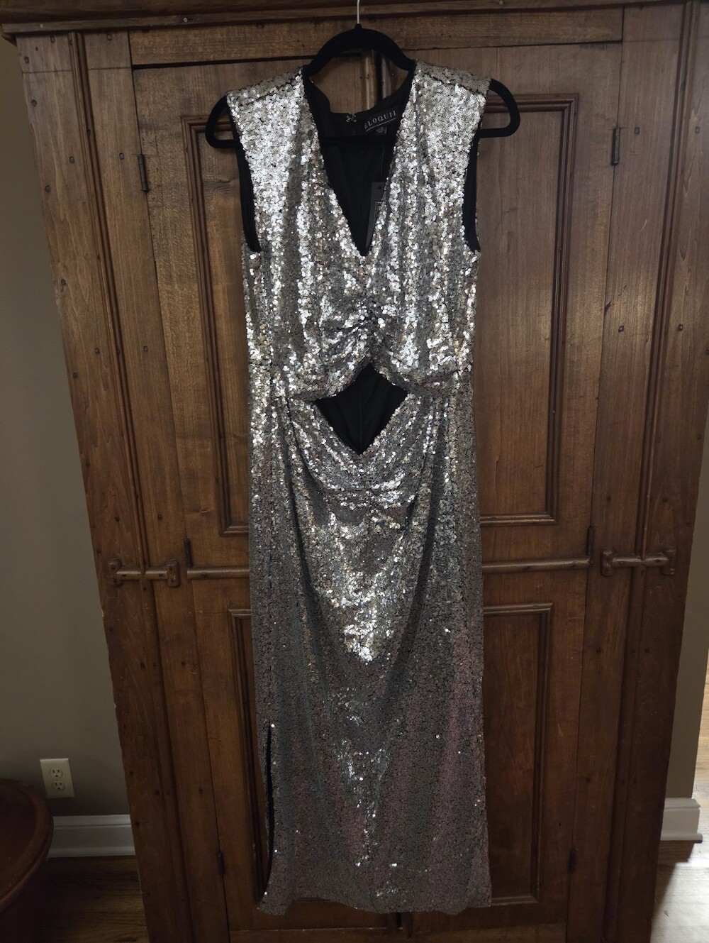 Eloquii Silver Sequin Maxi Dress with Cut Out